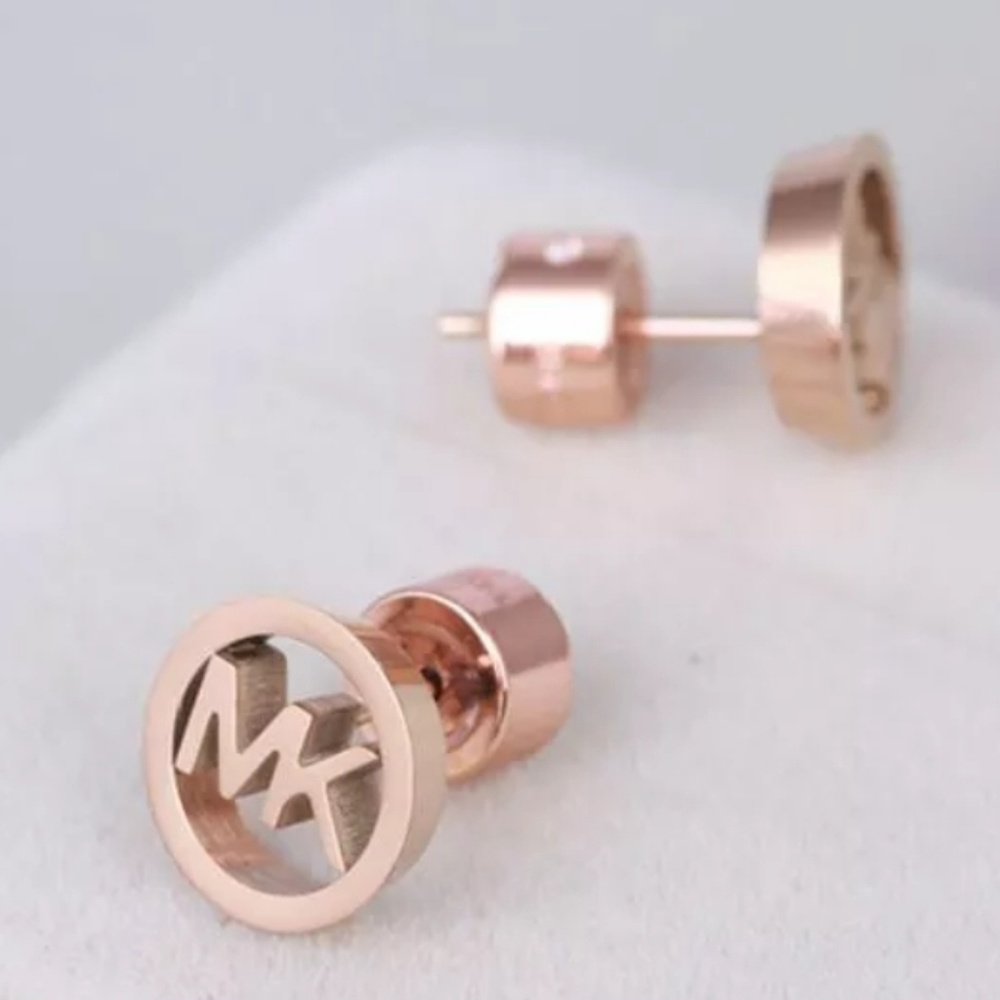 Michael Kors Rose Gold Circle Logo Stud Earrings - Picture 3 of 3
